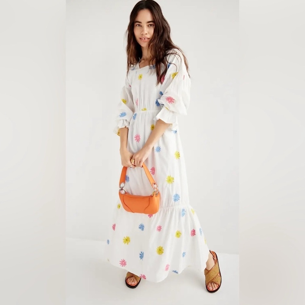 NWT Something Navy Embroidered Tiered Long Sleeve Floral Maxi Dress